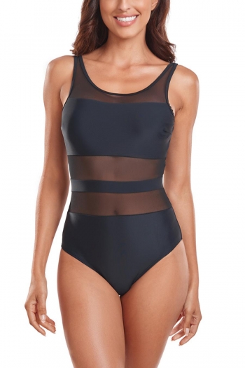 sexy solid color mesh spliced padded backless one piece swimsuit