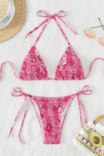 sexy xs-l floral printing padded lace-up halter-neck bikini set