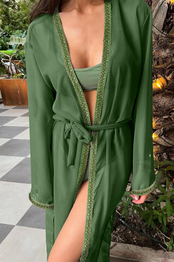 stylish long sleeve beach cover-up with belt(only cover-up)