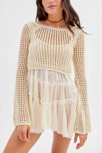 sexy cut out knitted long sleeve beach cover-up(only cover-up)