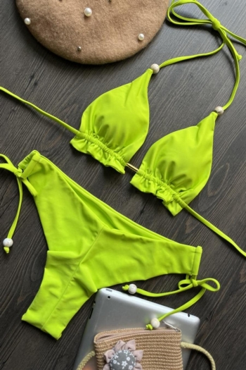 sexy 4 colors halter-neck solid color padded bikini set