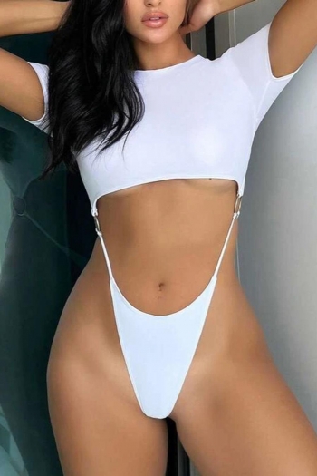 high quality sexy 2 colors padded hollow metallic ring one-piece swimsuit