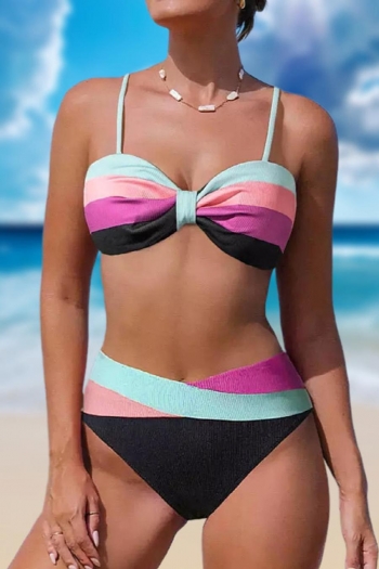 sexy color-block padded sling high waist bikini set