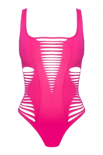 sexy plus size solid color cutout one piece swimwear