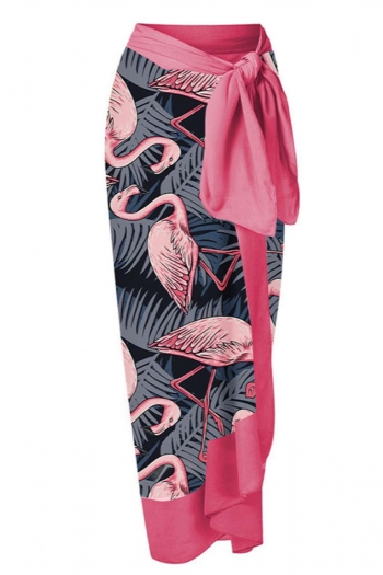 sexy flamingo print chiffon lace-up beach skirt cover-up
