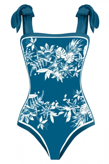 vintage flower printing padded lace-up one piece swimsuit
