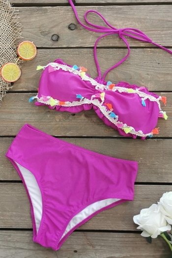 sexy padded halter-neck lace-up tassel bikini set