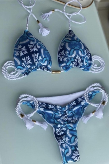 sexy padded batch printing lace-up bikini set