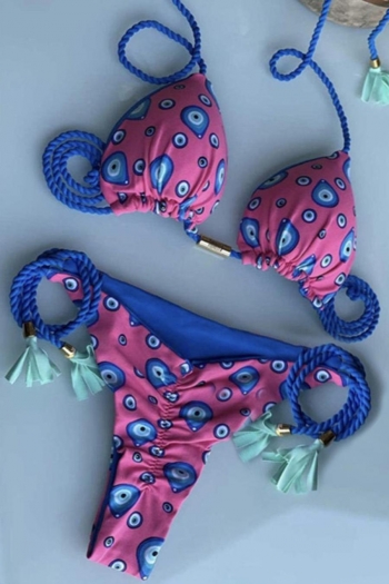 sexy padded batch printing lace-up bikini set #1