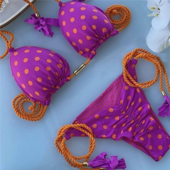 sexy padded polka dot printing lace-up bikini set #1