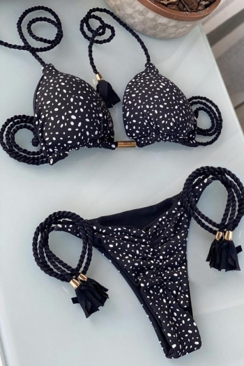 sexy padded polka dot printing lace-up bikini set #2
