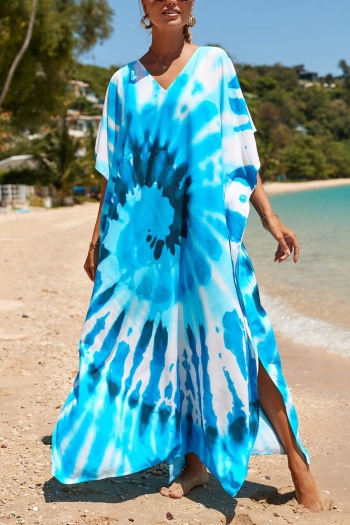 stylish swirl tie dye v-neck loose split side beach dress cover-up