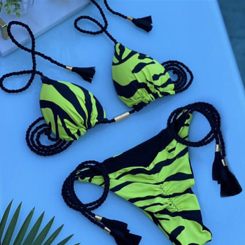 sexy padded zebra printing lace-up bikini set