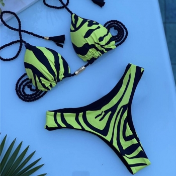 sexy padded zebra printing lace-up bikini set #1
