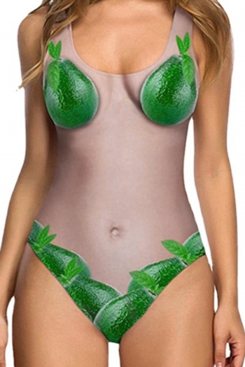 sexy avocado printing padded sling one piece swimwear