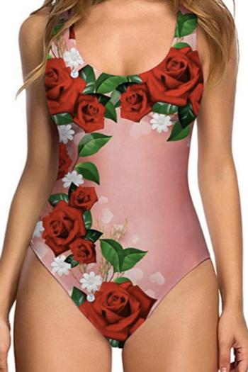 sexy roses printing padded sling one piece swimwear