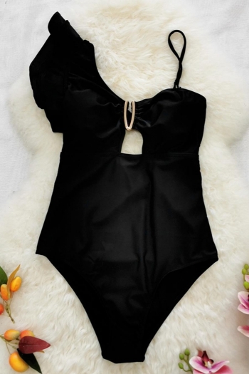sexy pure color padded ruffle hollow high quality one-piece swimsuit