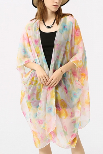 sexy floral printing chiffon beach cardigan cover-up