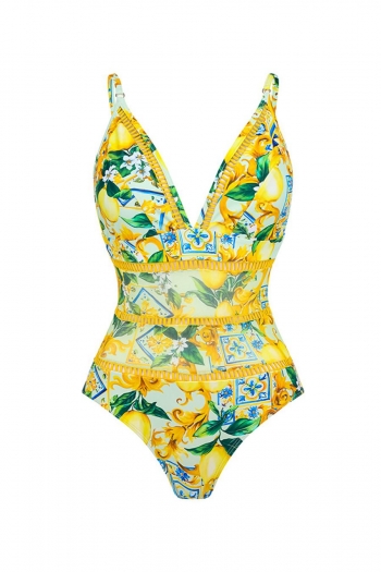 retro floral printing padded sling one piece swimsuit