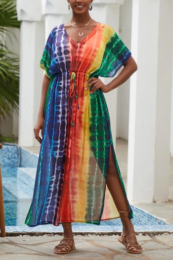 sexy multicolor tie dye mesh v-neck beach dress cover-up#2#(only cover-up)