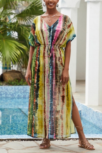 sexy multicolor tie dye mesh v-neck beach dress cover-up#3#(only cover-up)