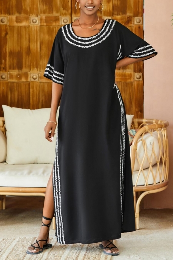 stylish stripe embroidery split side beach robe cover-up