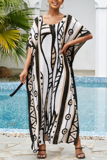 stylish digital printing loose beach robe cover-up with belt