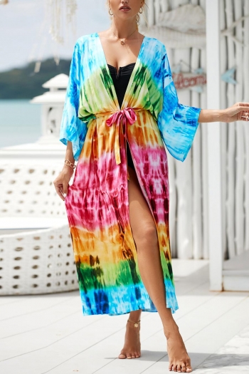 stylish gradient tie dye belt beach cover-up#2#(only cover-up)