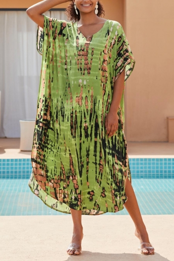 stylish 6 colors tie dye v-neck loose beach robe cover-up