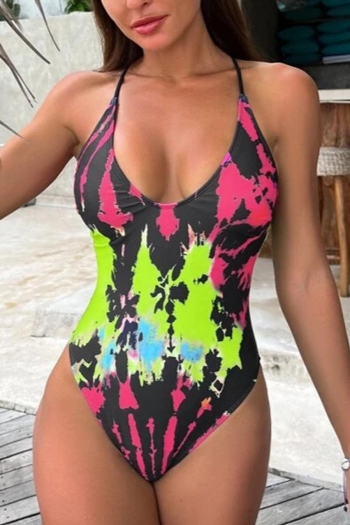 sexy 3 colors tie dye padded backless one-piece swimsuit