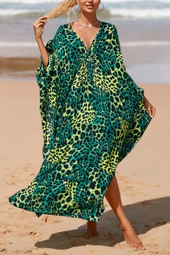 stylish leopard printing v-neck loose beach cover-up