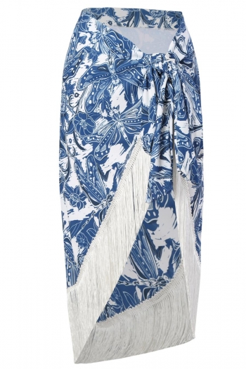 sexy dragonfly and flower printing tassel beach wrap skirt cover-up