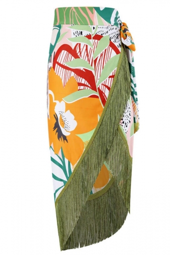 sexy floral printing tassel beach wrap skirt cover-up