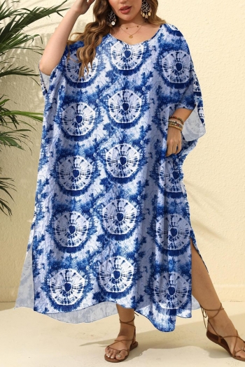 stylish tie dye printing 3 colors loose slit side beach dress cover-up