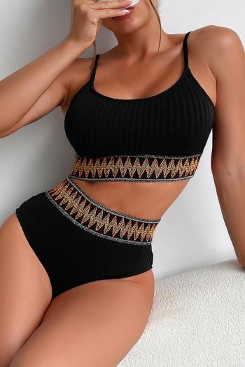 sexy textured wavy striped padded high waist backless sling tankini set