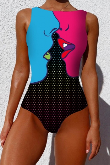 conservative digital fixed printing padded backless one-piece swimsuit