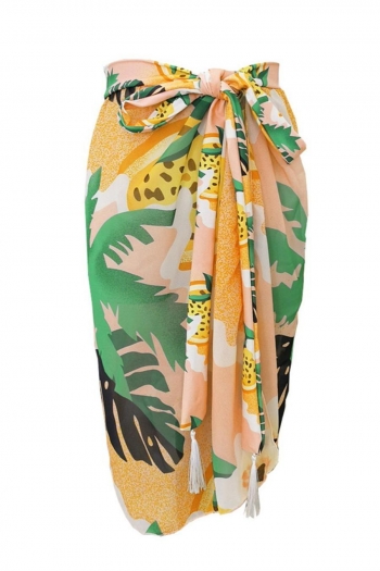sexy flower and leaf batch printing tassel lace-up beach skirt cover-up