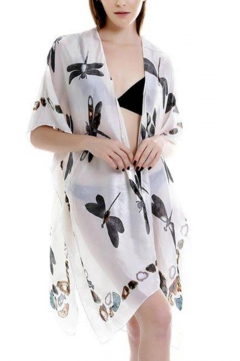 sexy dragonfly graphic batch printing beach kimono cover-up(only cover-up)