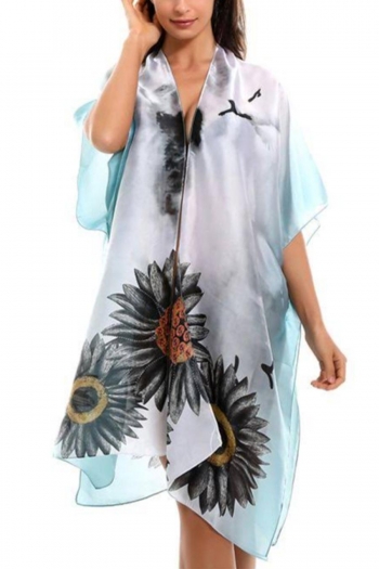 sexy sunflower batch printing beach kimono cover-up(only cover-up)