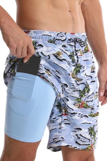 stylish men coconut tree and animal printing pocket beach shorts(with lined)