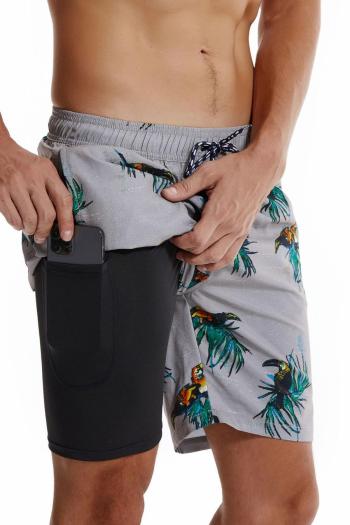 stylish men bird batch printing pocket beach shorts(with lined)