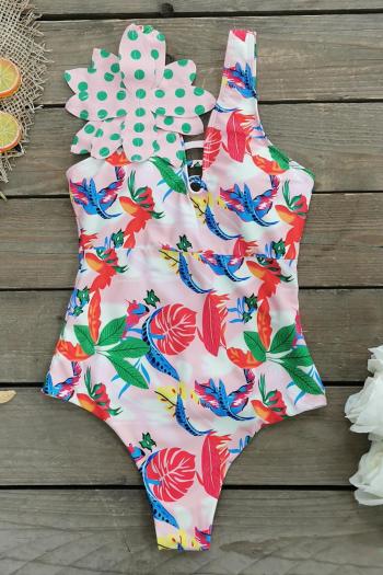 sexy leaf printing flower shape decor padded backless one-piece swimsuit