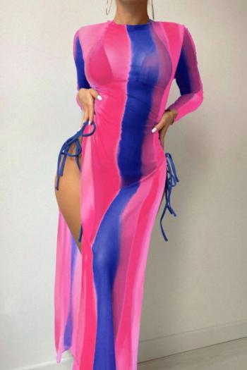 sexy gradient color padded halter-neck mesh dress three-piece swimsuit