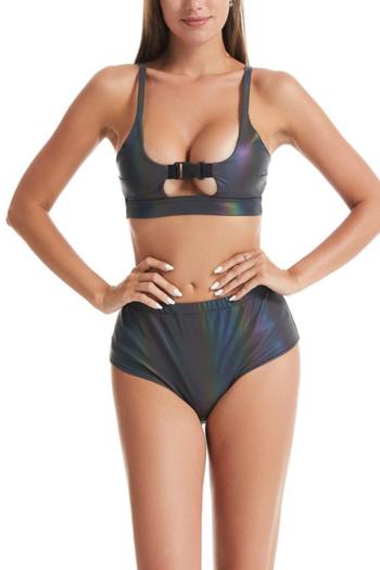 sexy plus size colorful reflective padded hollow release-buckle tankini set