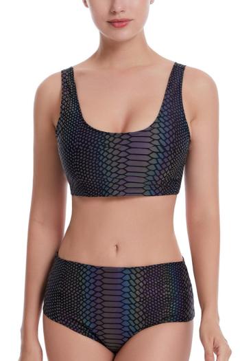 sexy sports plus size snakeskin reflective fabric padded high waist shorts set