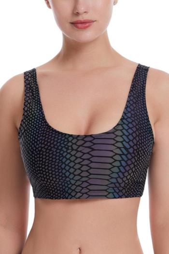 sexy plus size snakeskin reflective fabric padded low-cut bikini top