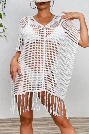 sexy cut out crochet 3 colors tassel loose beach cover-up(only cover-up)