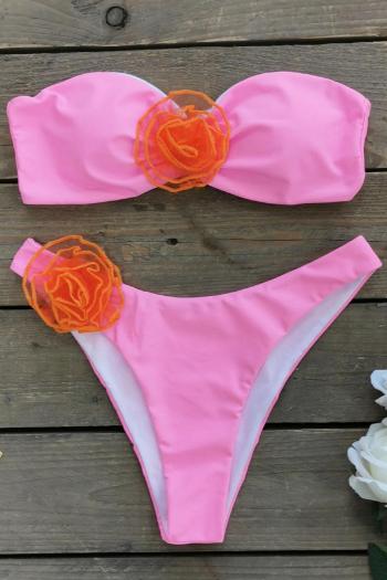 sexy 3d flower decor padded bandeau bikini set