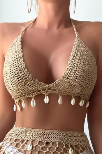 sexy unpadded crochet shell decor halter-neck vest cover-up