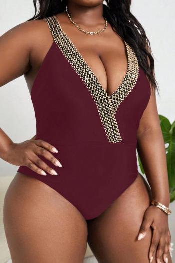 sexy plus size two colors deep v one-piece swimsuit